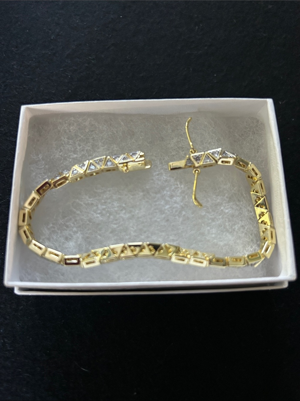 Golden Crystal Tennis Bracelet - 7 inches Elegant Women's Jewelry - Picture 2 of 3